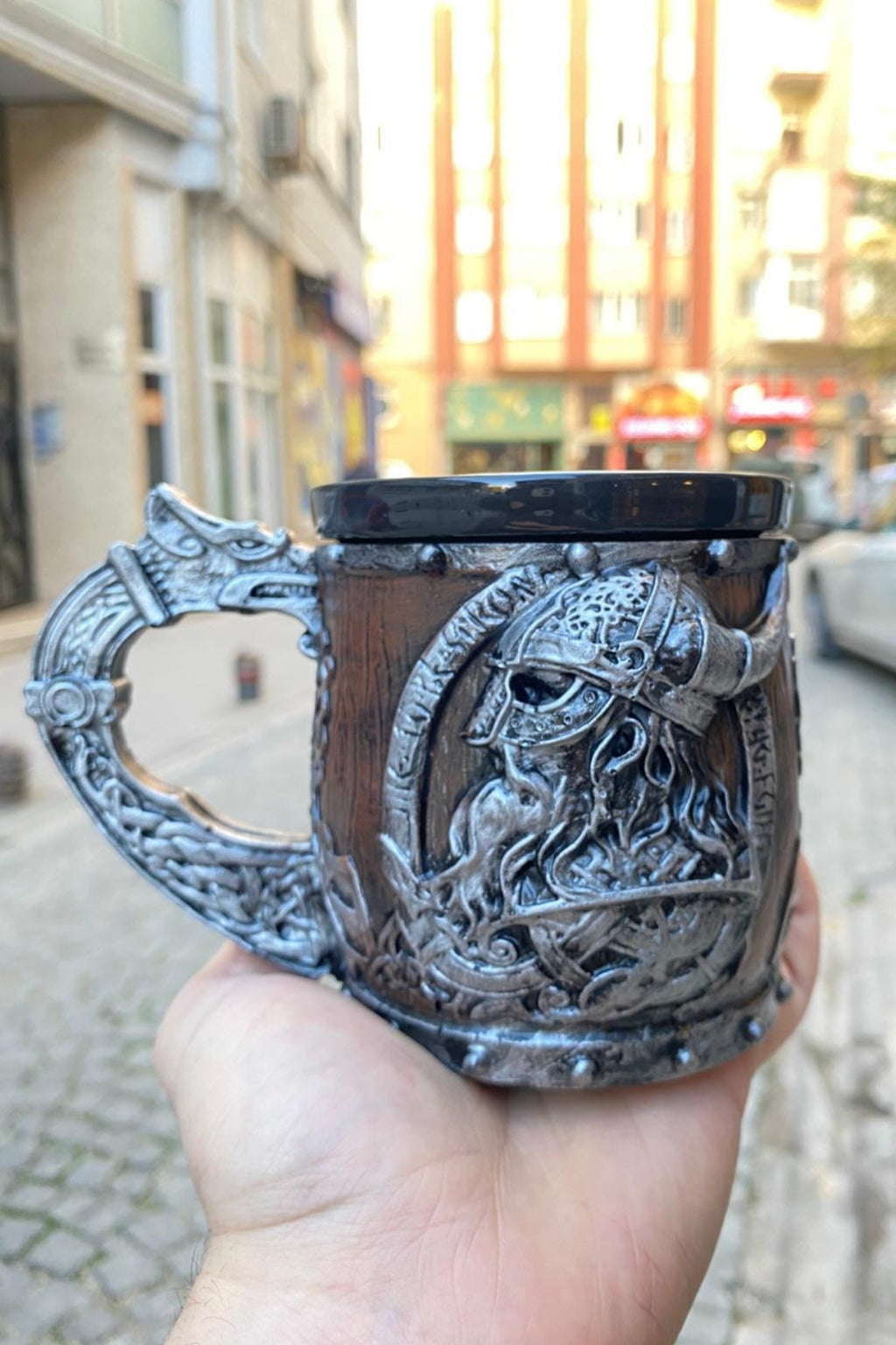 Viking Warrior Mug – Norse Mythology Dragon Handle Tankard