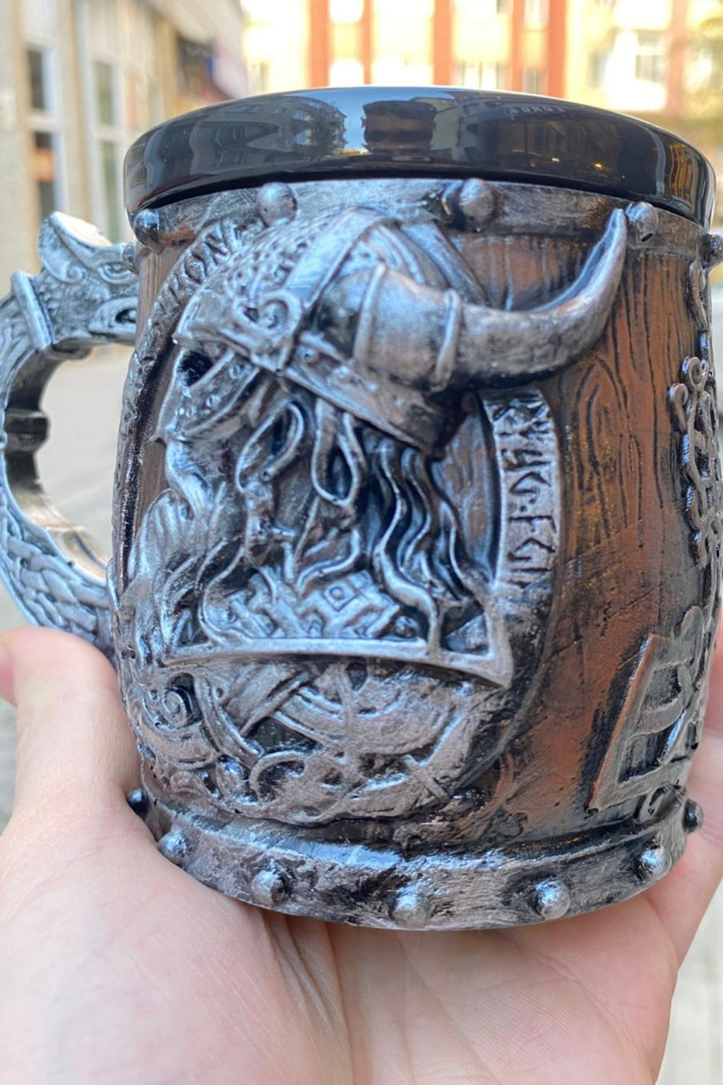 Viking Warrior Mug – Norse Mythology Dragon Handle Tankard
