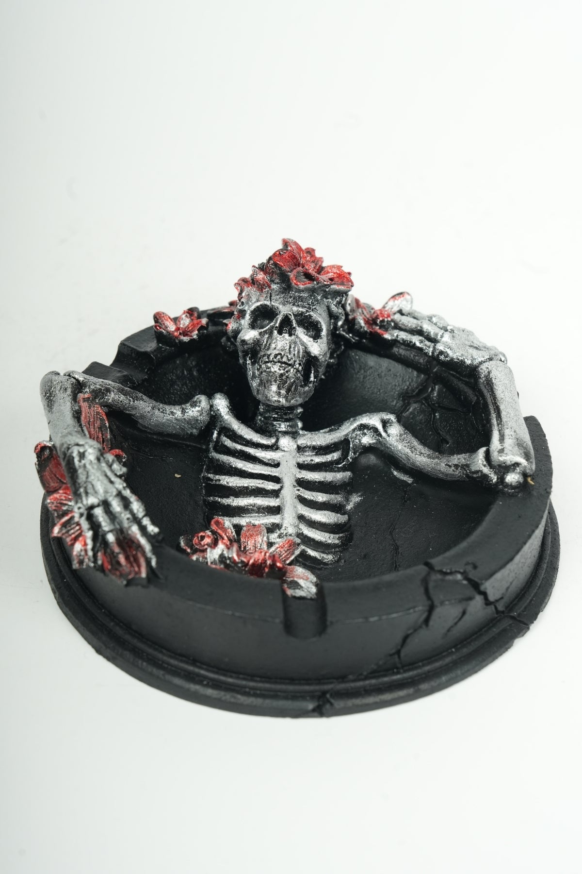 Gothic Skeleton Ashtray with Floral Details