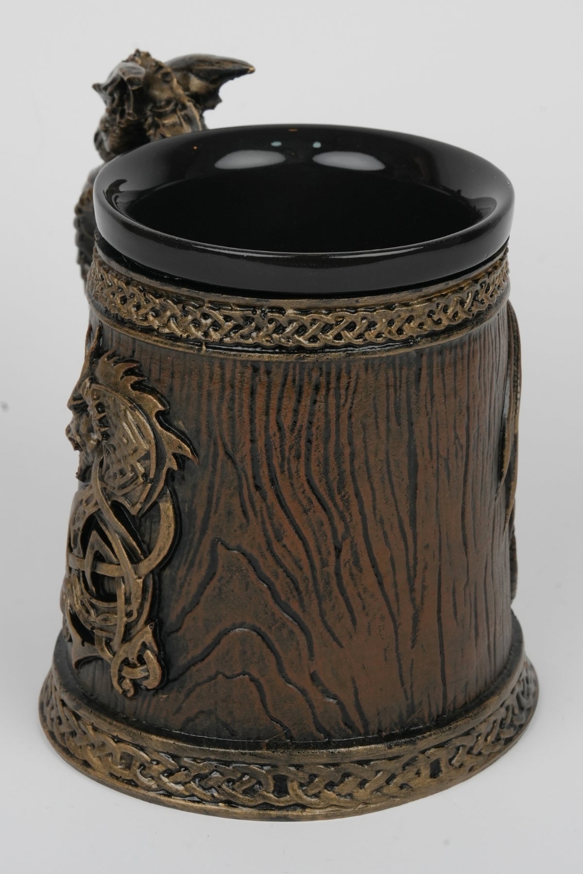 Dragon Mug with Wooden Barrel Design – Gold Dragon Handle Fantasy Cup | Viking Medieval Gift | Hot Cold Drink Mug | Dragon Lover Gift
