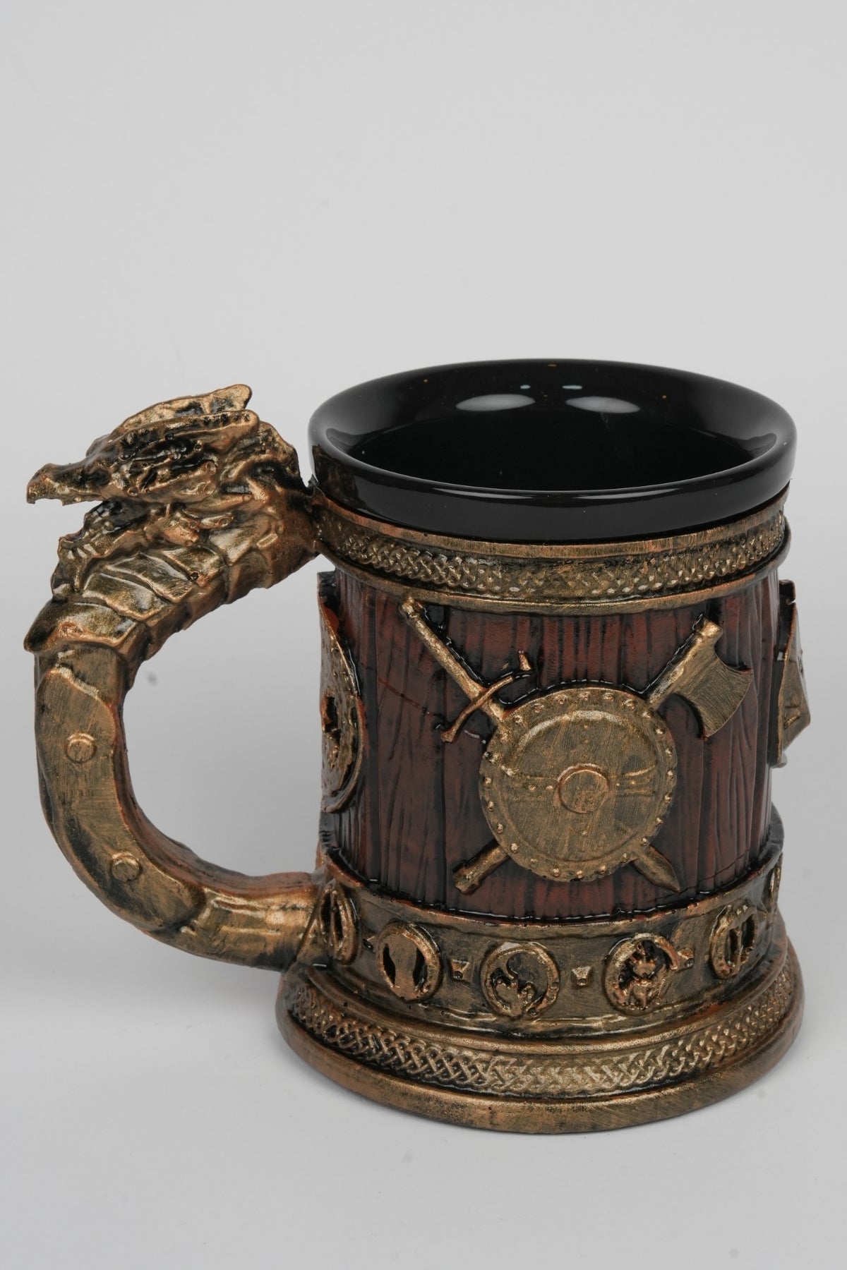 Handmade Golden Tavern Mug – Medieval Barrel Decor, Ceramic Cup