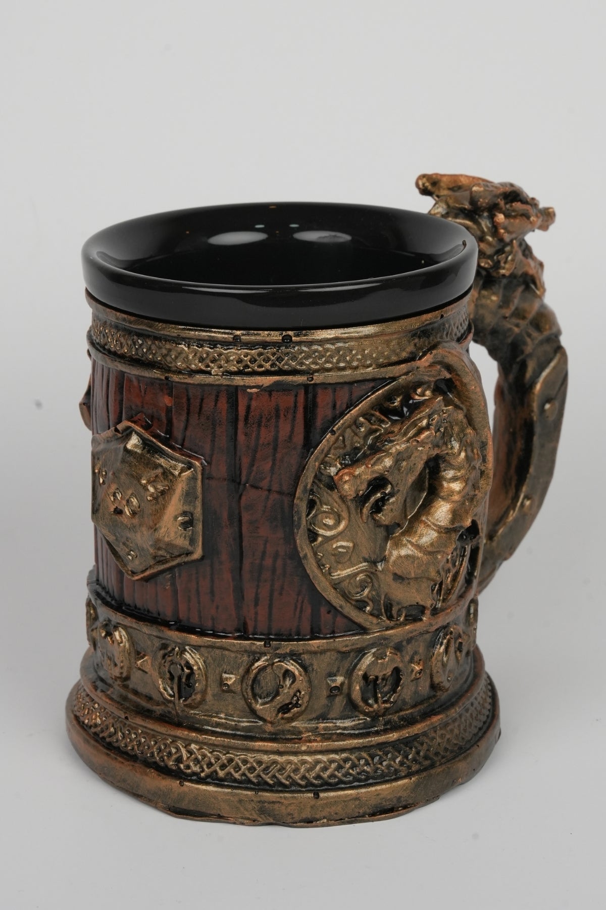 Handmade Golden Tavern Mug – Medieval Barrel Decor, Ceramic Cup