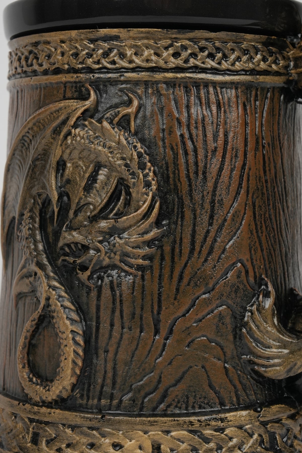 Dragon Mug with Wooden Barrel Design – Gold Dragon Handle Fantasy Cup | Viking Medieval Gift | Hot Cold Drink Mug | Dragon Lover Gift