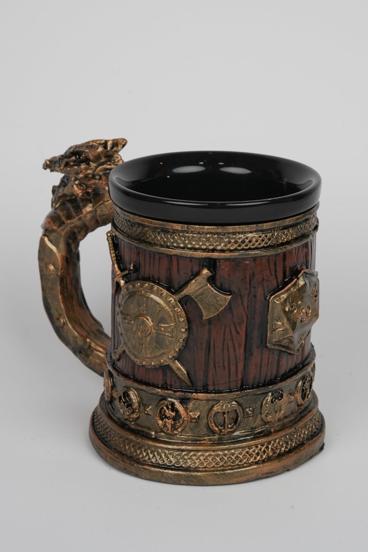 Handmade Golden Tavern Mug – Medieval Barrel Decor, Ceramic Cup