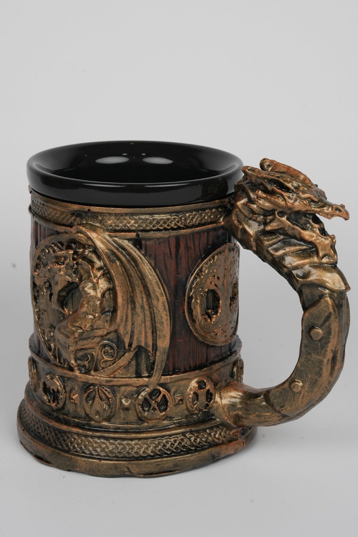 Handmade Golden Tavern Mug – Medieval Barrel Decor, Ceramic Cup