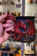 Red Metallic Dragon Mug - Medieval Resin Cup, Ceramic Insert