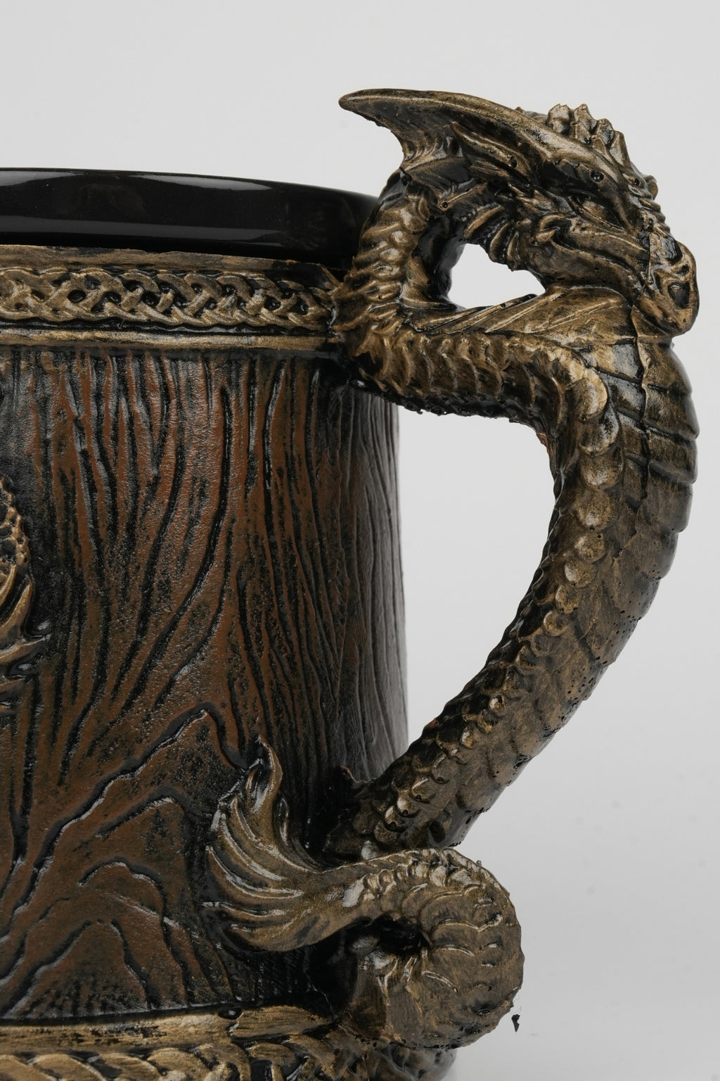 Dragon Mug with Wooden Barrel Design – Gold Dragon Handle Fantasy Cup | Viking Medieval Gift | Hot Cold Drink Mug | Dragon Lover Gift