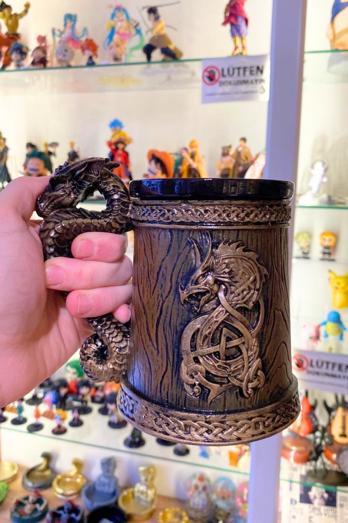Dragon Mug with Wooden Barrel Design – Gold Dragon Handle Fantasy Cup | Viking Medieval Gift | Hot Cold Drink Mug | Dragon Lover Gift